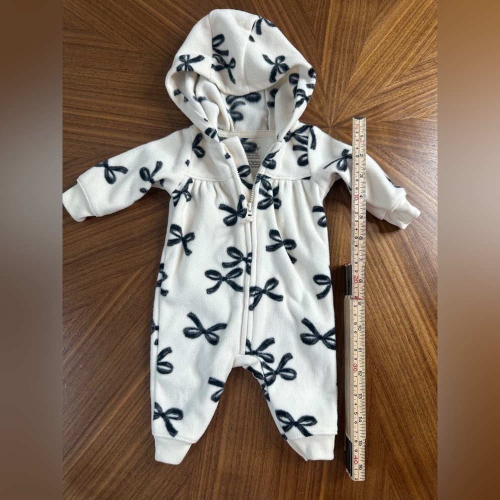 Carter's Fleece White and Black Bow Print Footie